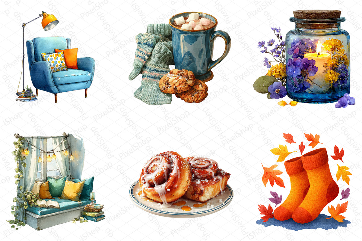 Watercolor Cozy Evening Clipart, an Illustration by DreamPrint404 (Photo 2 of 5)