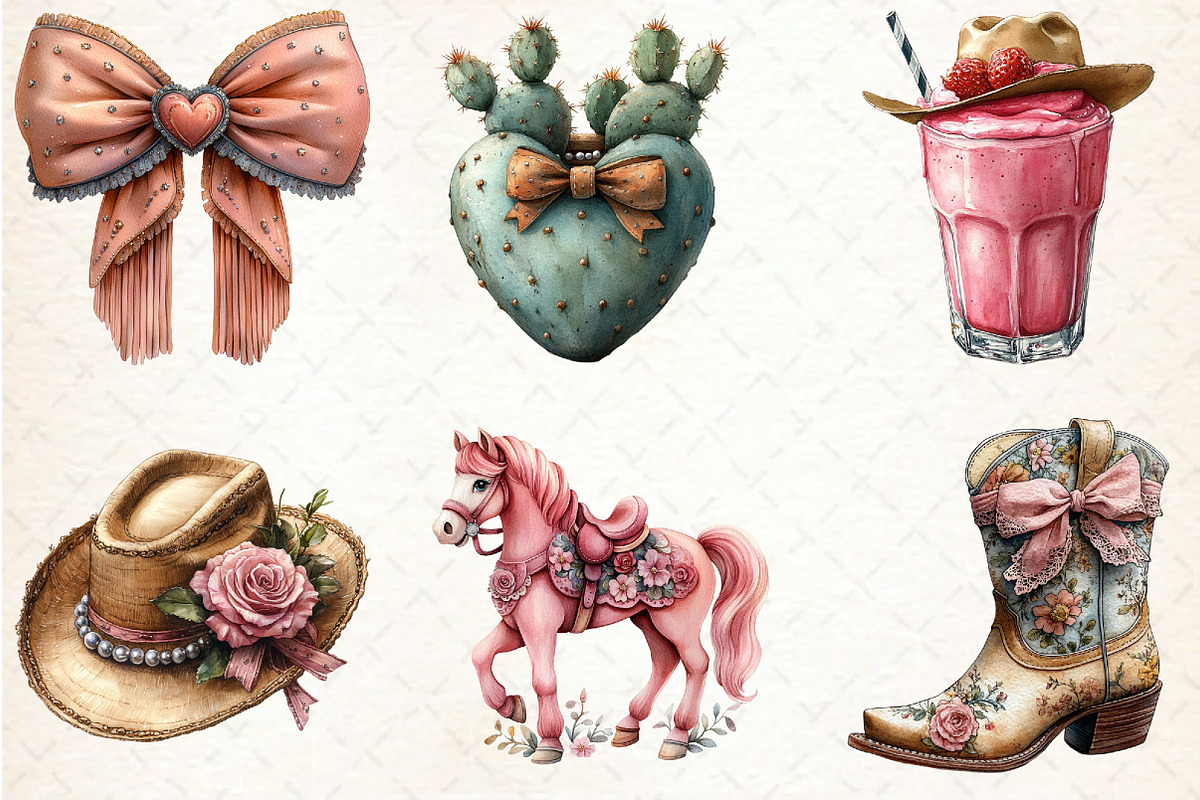 Watercolor Coquette Cowgirl Clipart, a Seasonal Illustration by Rose Art (Photo 3 of 4)