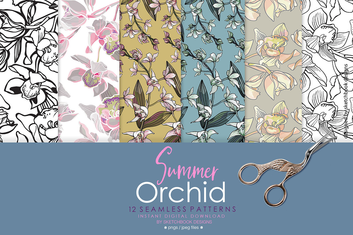 Summer Orchids Seamless Patterns, a Pattern Graphic by Sketchbook Designs (Photo 3 of 9)