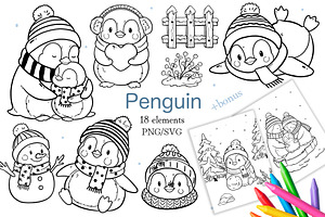 Winter Penguin PNG SVG Clipart