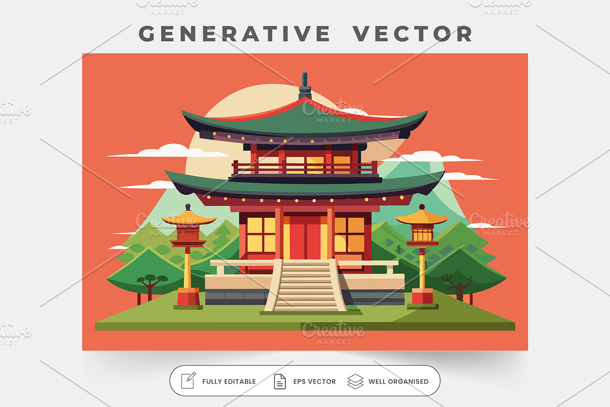 A colorful depiction of a Japanese t, a Graphic by SouravDesign