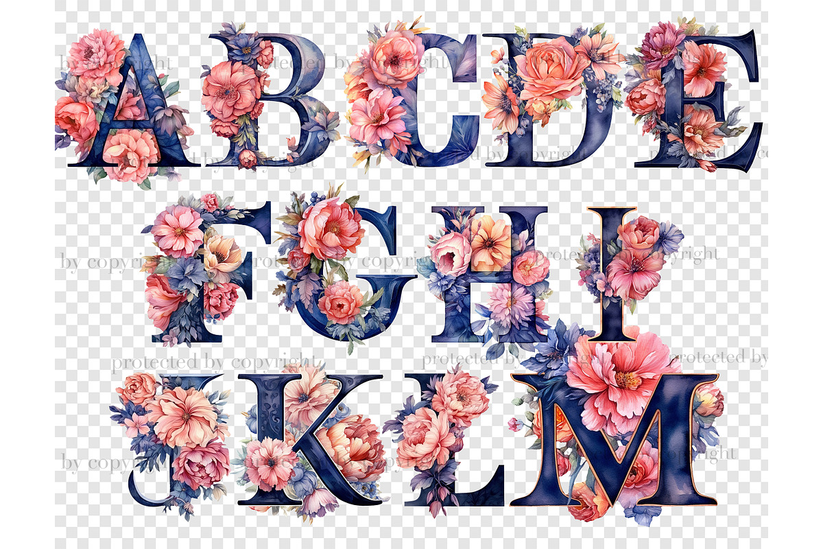Pink And Navy Blue Alphabet, a Decorative Illustration by GlamArtZhanna (Photo 4 of 5)