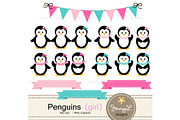 Penguin Girl Digital Paper & Clipart, a Pattern Graphic by JennyL Designs (Thumbnail 2 of 4)