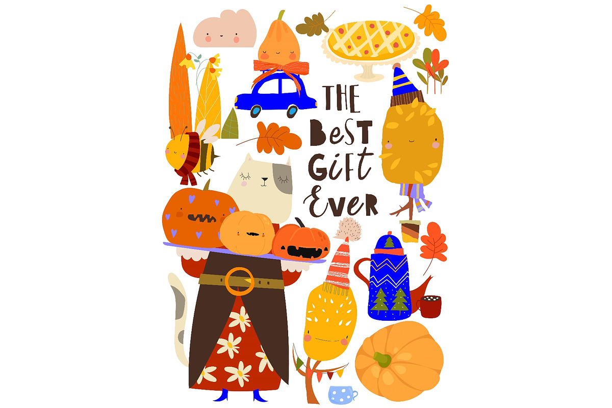 Cartoon Set With Cat, Pumpkins and, an Animal Illustration by Maria Starus (Photo 1 of 3)