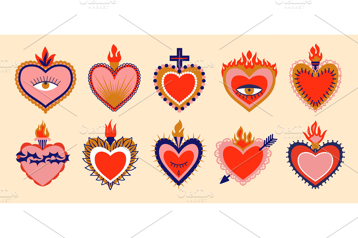 Cartoon Mexican sacred hearts, an Object Illustration by Buch&Bee