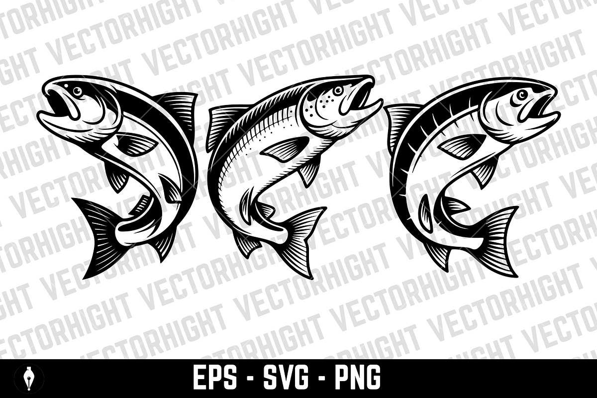 vector icon of a jumping salmon, an Animal Illustration by Vectorhight (Photo 5 of 5)