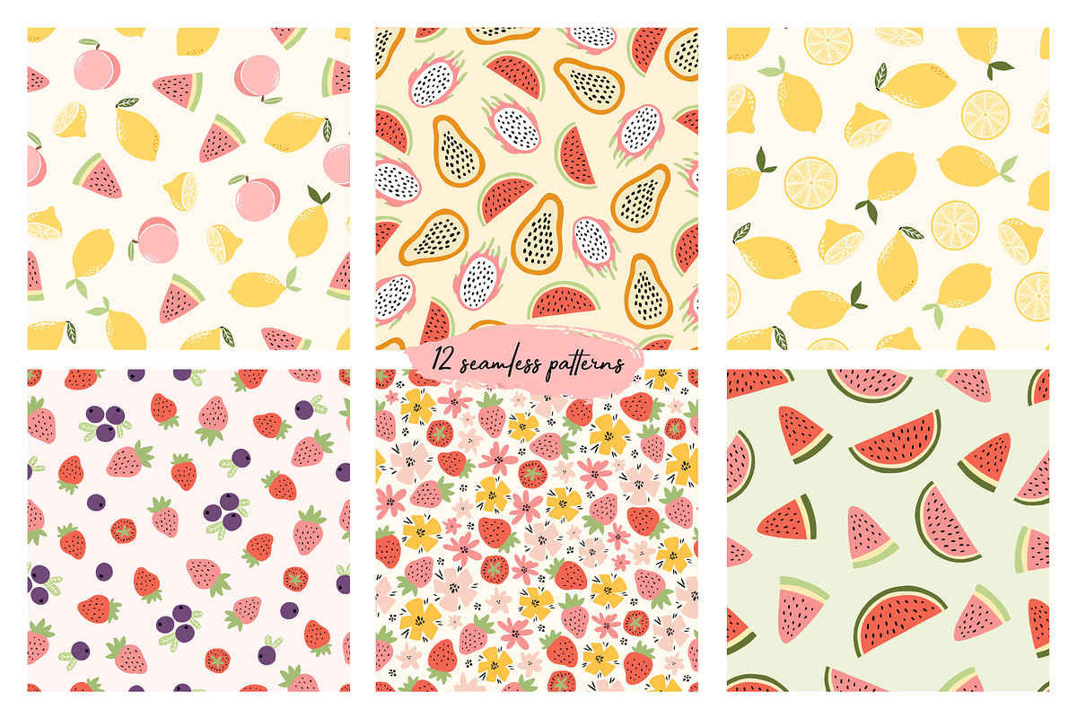 Happy Fruits seamless patterns, a Pattern Graphic by Cozy pattern shop (Photo 2 of 6)