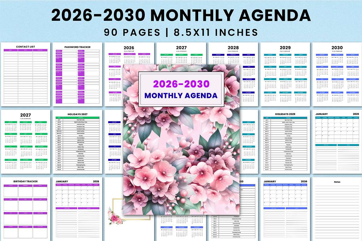 5 Year Monthly Agenda (2026–2030), a Stationery Template by Shumaya (Photo 1 of 11)