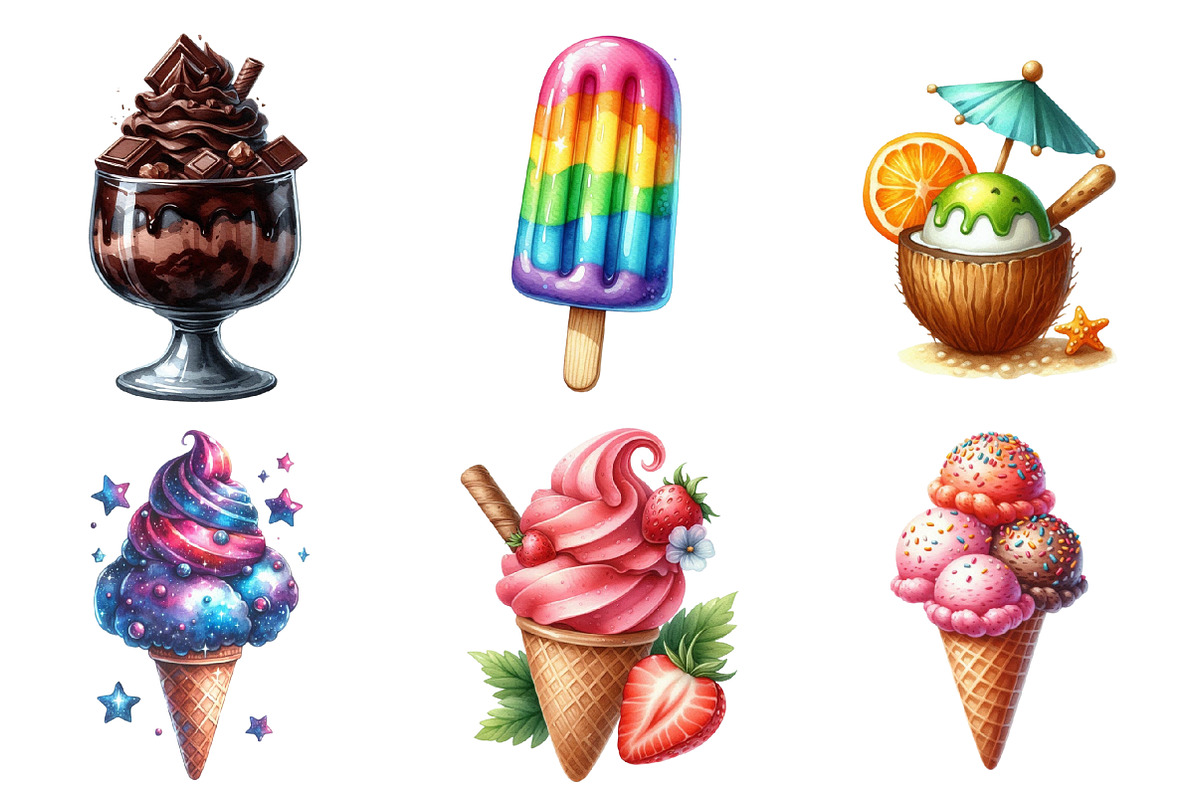 Ice Cream Watercolor Clipart, an Illustration by SinaCreation (Photo 3 of 5)