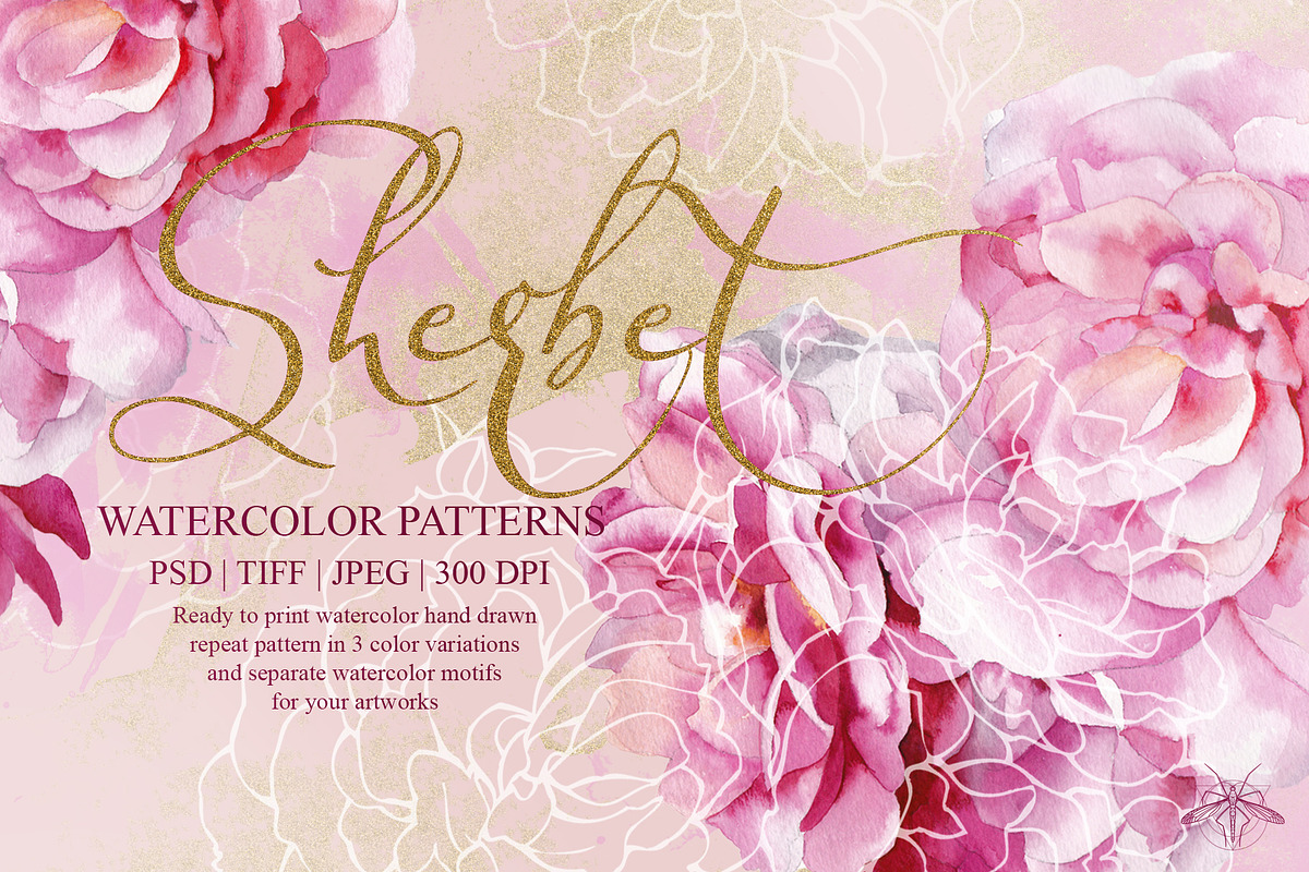 Sherbet | Watercolor roses patterns, a Pattern Graphic by Tanya Vollar (Photo 1 of 11)