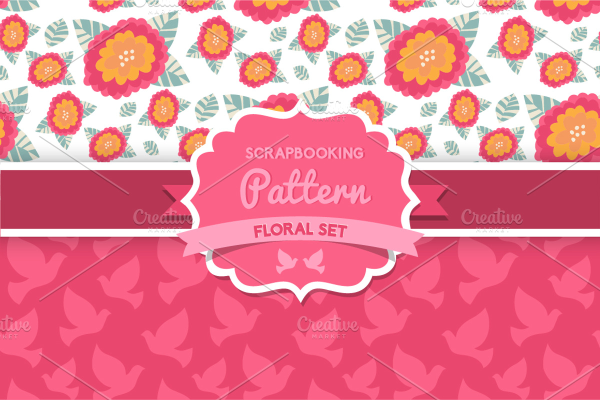 Flowers and dove seamless pattern