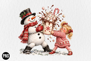 Funny Snowman Hot Cocoa Splash PNG