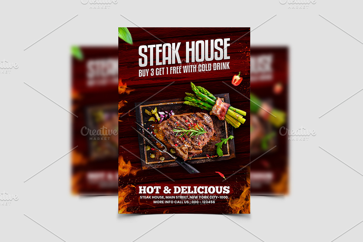 Steak BBQ Fast Food Flyer Template, a Flyer Template by Yunus Ahmad (Photo 3 of 3)