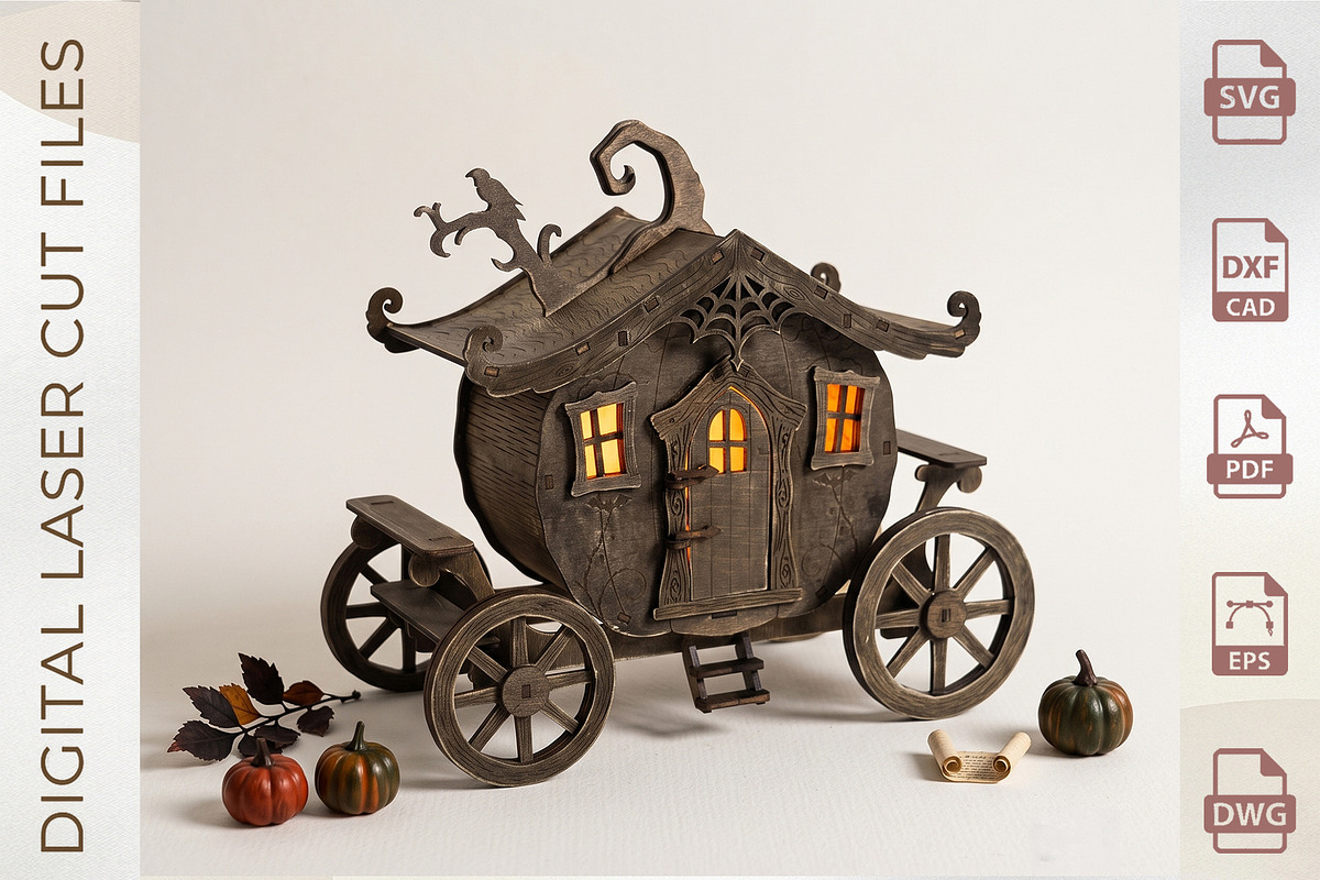 Halloween Pumpkin Carriage Laser Cut, an Object Graphic by WoodoraCut (Photo 3 of 8)
