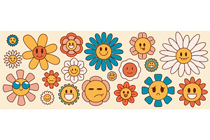 Retro groovy daisy flowers with, an Object Illustration by art PVP - market