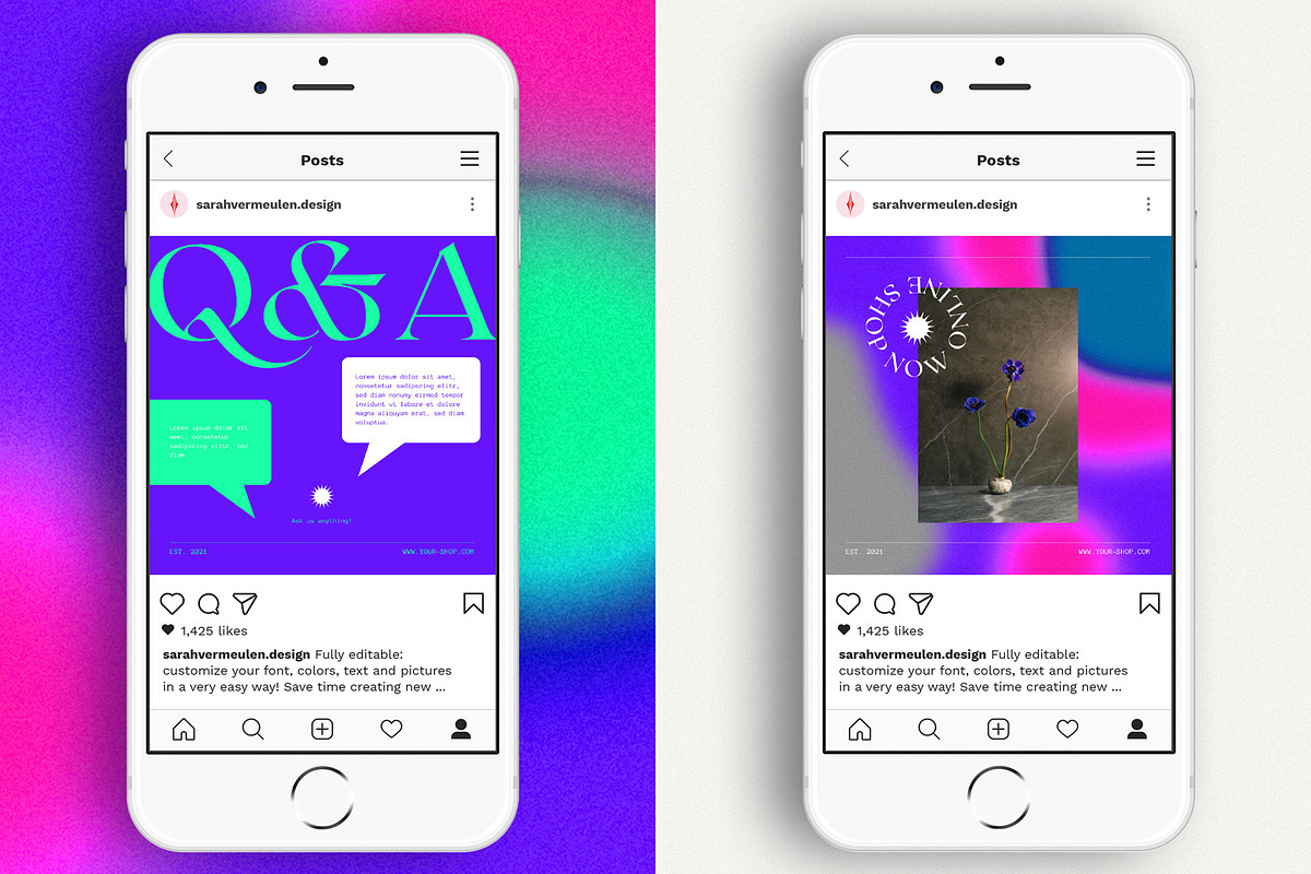Instagram Social Media CANVA Neon, a Social Media Template by Vermeulen Design Studio (Photo 3 of 8)