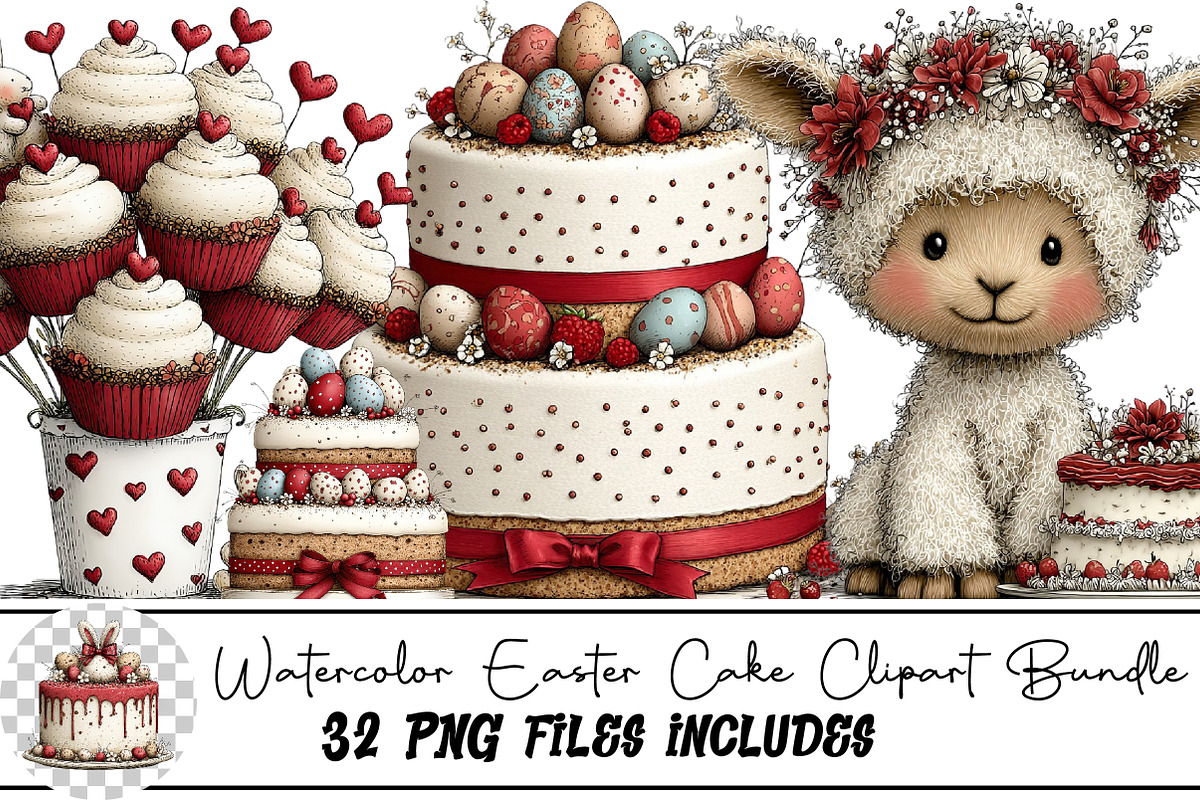 Watercolor Easter Cake Clipart Bundl, an Illustration by DreamArtGraphic (Photo 1 of 4)