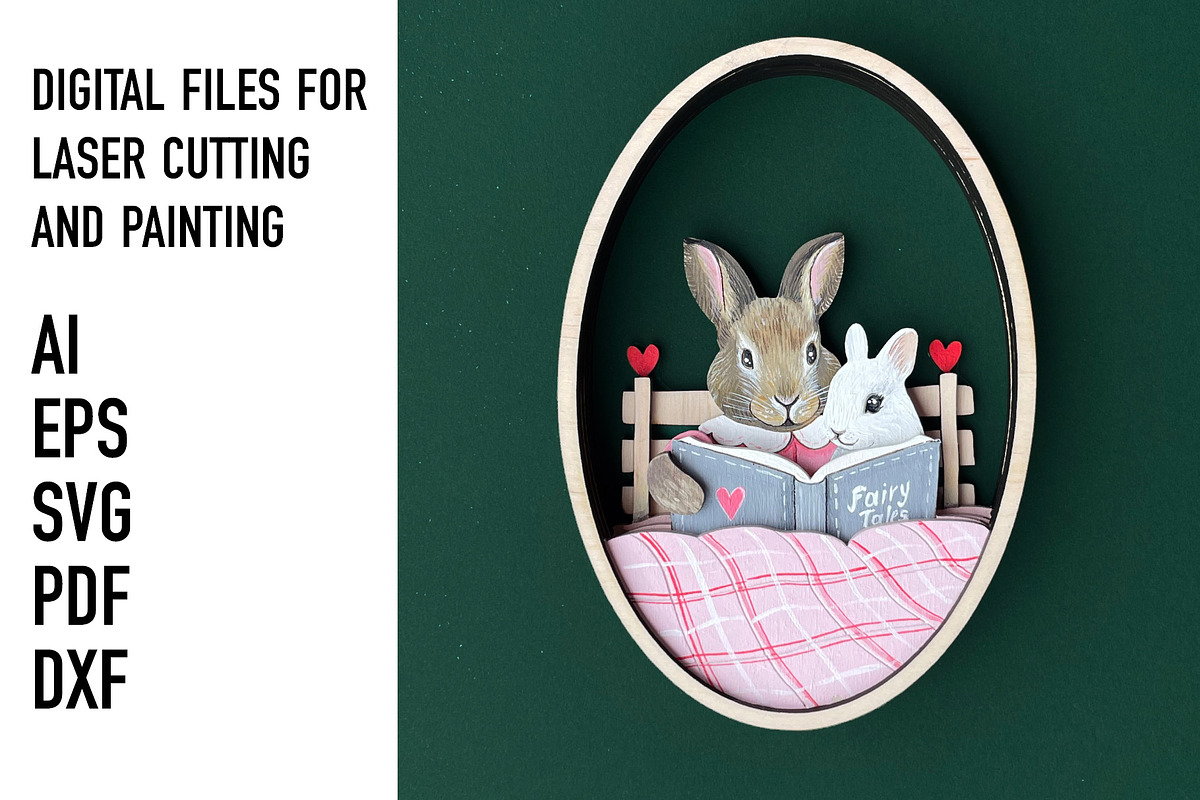 Reading Bunnies Layered Laser File, an Object Graphic by HelloWood (Photo 4 of 5)