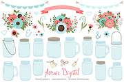 Coral and Turquoise Mason Jar, an Illustration by Avenie Digital (Thumbnail 1 of 2)
