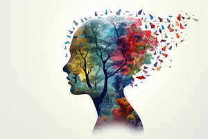 Mind's Nature: A Vibrant Tree of Thoughts Flourishing from Human Consciousness, a Healthcare Illustration by José Manuel Gelpi
