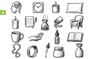 Sleep Wellness Engraving Icons, an Object Graphic by RT Studio