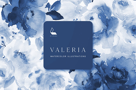 Valeria Dusty Blue Watercolor Floral, an Illustration by Karma