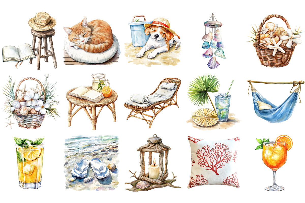 Watercolor Seaside Siesta Clip Art, an Illustration by Craft Nest (Photo 2 of 4)