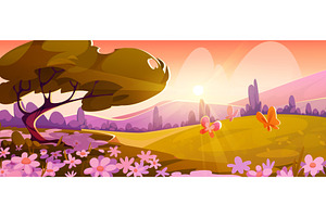 Spring morning meadow landscape with, an Illustration by art PVP - market