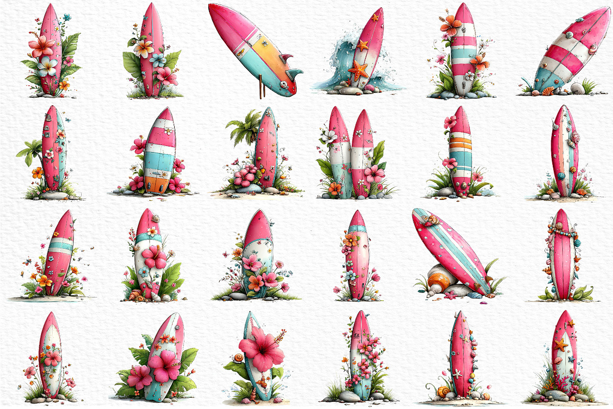 Whimsical Summer Surfboard Clipart, an Illustration by Craft Nest (Photo 6 of 12)