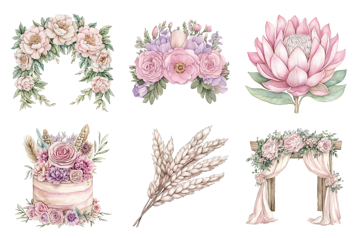 Boho Floral Wedding Clipart, an Illustration by SinaCreation (Photo 2 of 5)