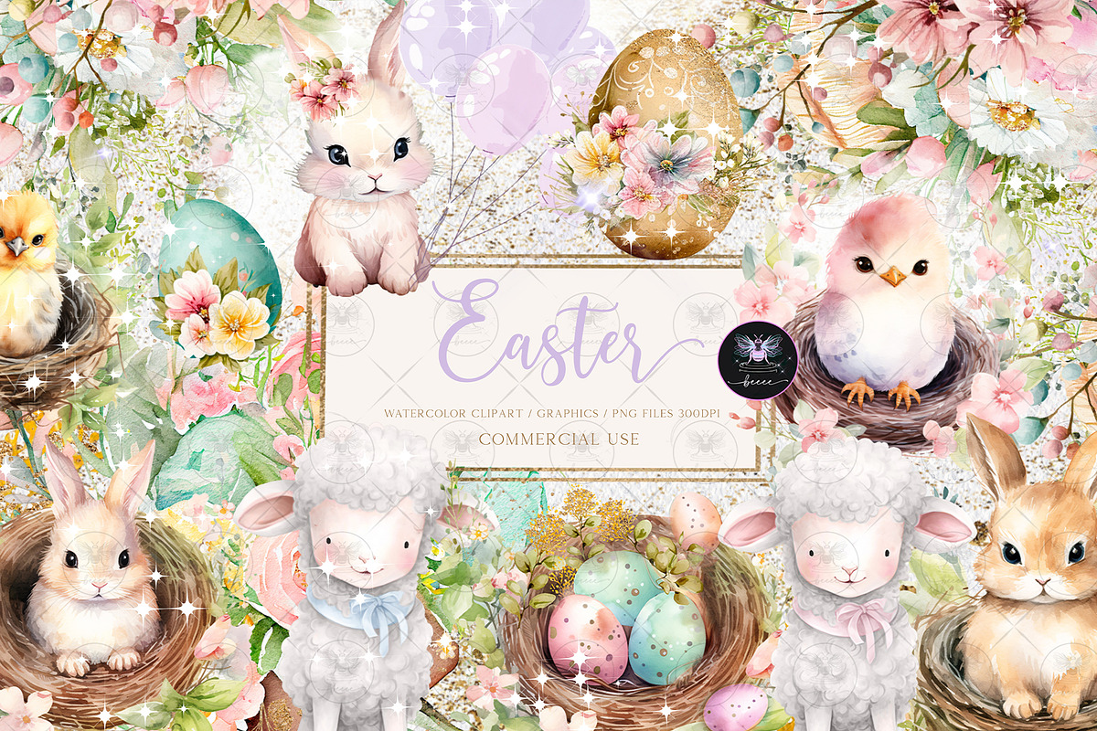 Easter Spring Clipart Watercolor, an Illustration by BigCakeBee (Photo 1 of 4)