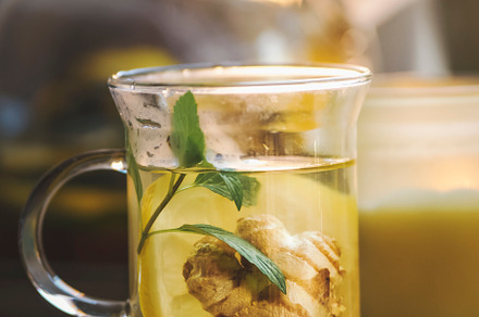 Glass cup of fresh brewed ginger tea, a Health & Medical Photo by VICUSCHKA