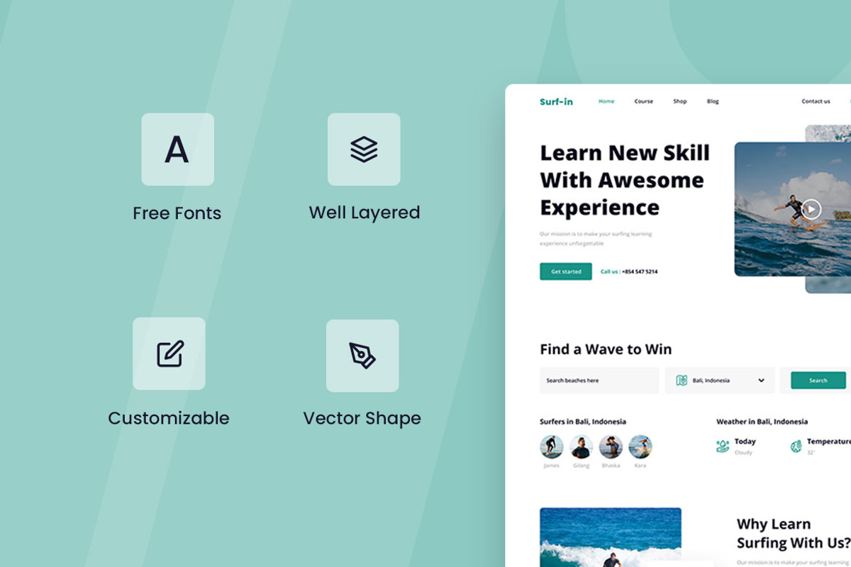 Surfing Lessons Web Design, a Wireframe Template by INSPR STD (Photo 4 of 6)