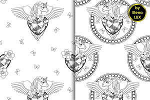 Unicorn Tattoo Seamless Patterns