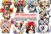 Watercolor Dog Breeds with Flower, an Animal Illustration by DreamCafeArt (Thumbnail 1 of 5)