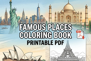 Famous Places Coloring Printable PDF, an Object Graphic by Image for Sale
