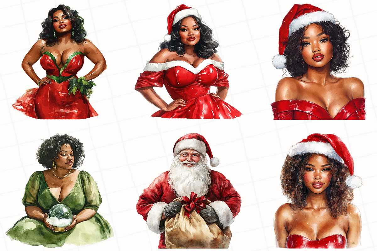 Black Curvy Girl Christmas Clipart, an Illustration by OK Design (Photo 3 of 5)