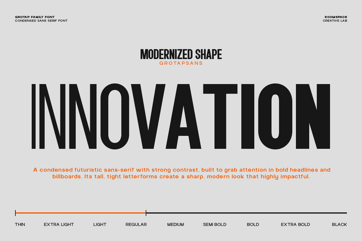 Grotap – A Modern Condensed Sans, a Sans Serif Font by roomspace creative lab (Photo 3 of 10)