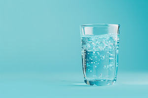 Glass with water on blue background, a Food & Drink Photo by AlyaAnd