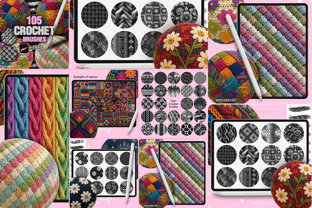 Procreate Crochet Knit Rope brushes, a Brush Add-On by Revabrush (Photo 2 of 5)