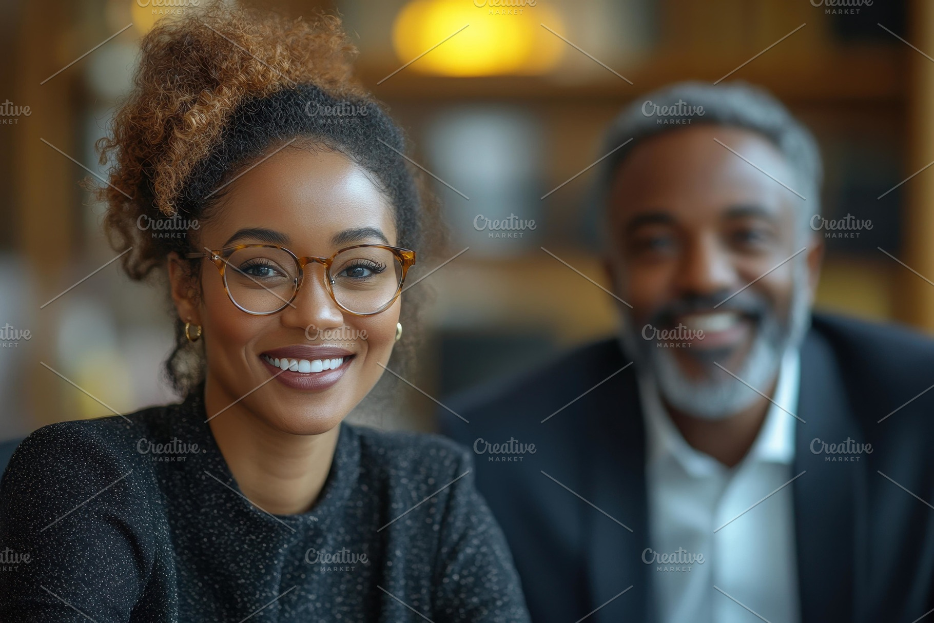 Smiling woman and man share a joyful, a Photo by Tanuart