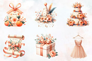 Peach Floral Birthday Watercolor PNG, an Illustration by RobertsArt (Thumbnail 2 of 7)