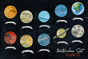 Planets and Moons Watercolor Set, an Illustration by paperlions (Thumbnail 2 of 3)