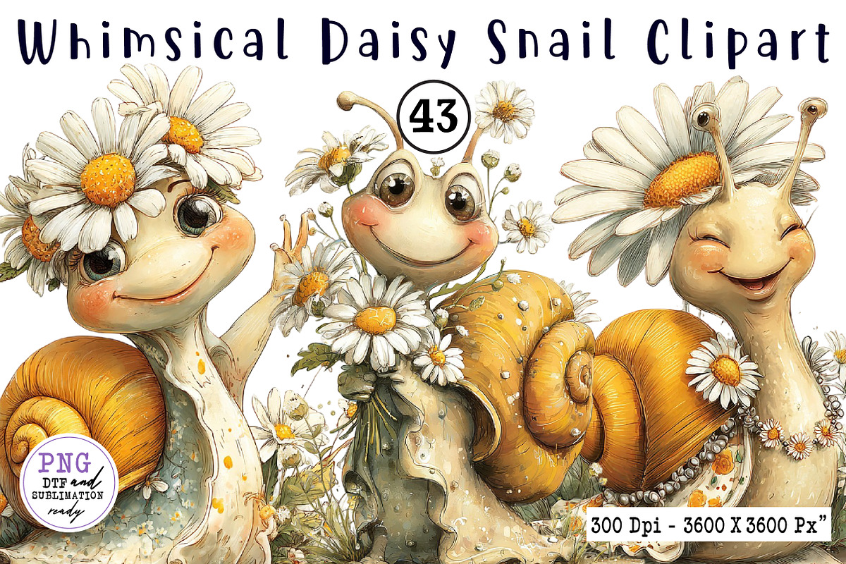 Whimsical Daisy Snail Clipart, a Seasonal Illustration by CreationArt (Photo 1 of 7)