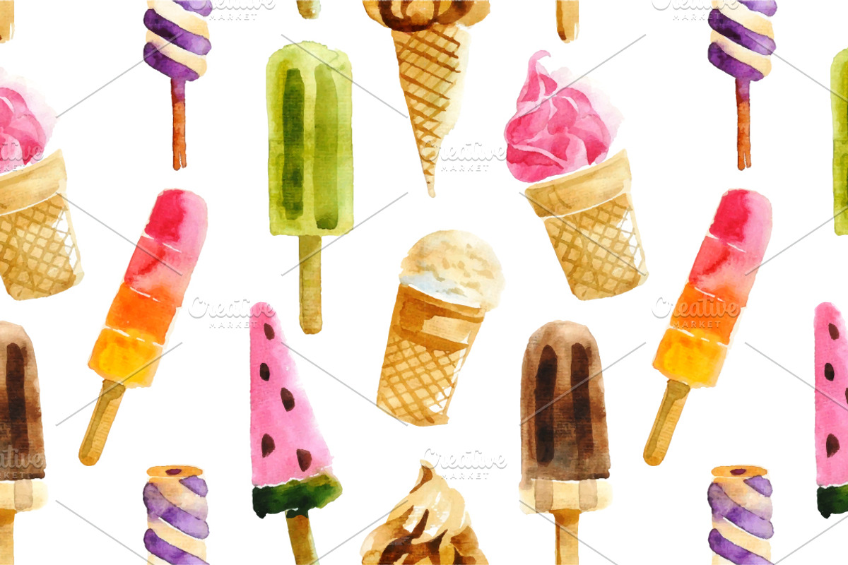 Ice cream watercolors, a Pattern Graphic by handsketched (Photo 3 of 6)