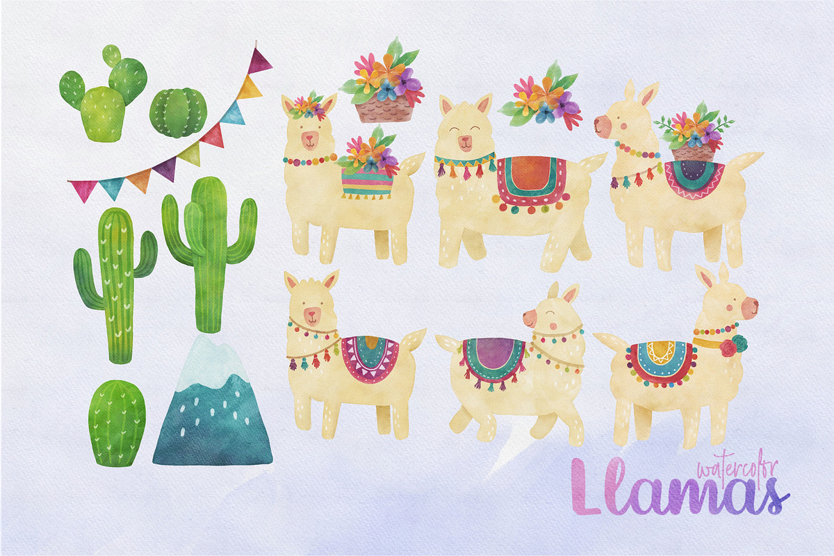 Watercolor Llama Clip Art, an Illustration by Peachycottoncandy (Photo 2 of 2)