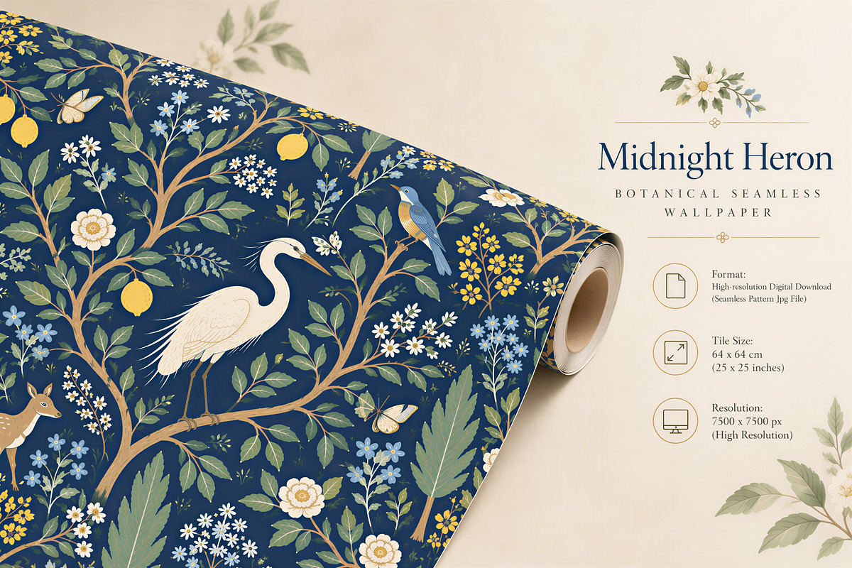 Midnight Heron | Botanical Wallpaper, a Wallpaper Graphic by by creative paper (Photo 7 of 15)