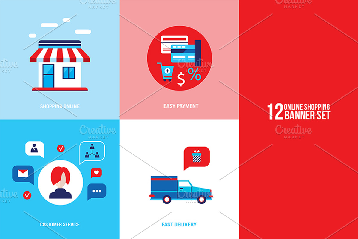 Online Shopping 12 banners set, a Work Illustration by Anttoniu (Photo 4 of 4)