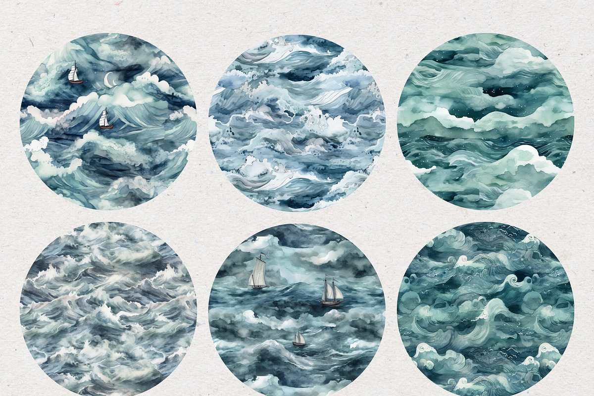 Stormy Sea Seamless Digital Papers, a Pattern Graphic by Natural Planners (Photo 3 of 5)