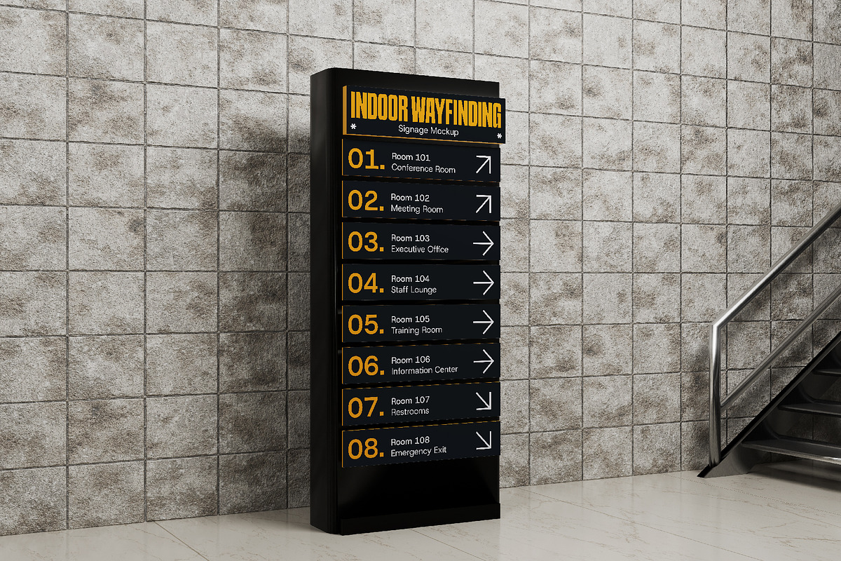 Indoor Wayfinding Signage Mockup, an Advertising Mockup by herutage (Photo 2 of 4)